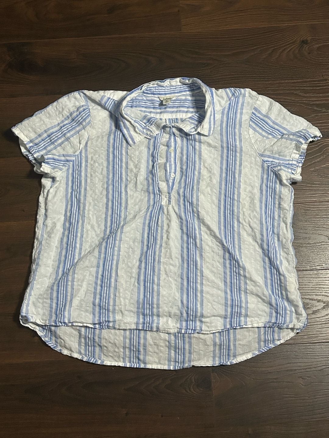 L.L. Bean Women's Short Sleeve Striped Linen Blend Popover Shirt
